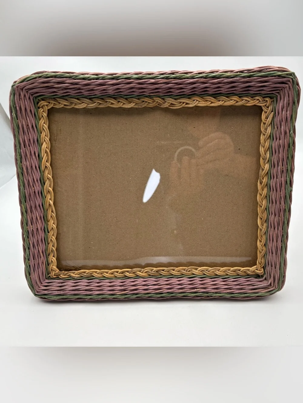 Vintage Wicker Decorative Photo Frame in Pink, Green & Natural -8x10 photo